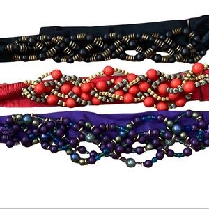 Three Twisted Beaded Belts Adjustable Purple Red Black 80s 90s Retro